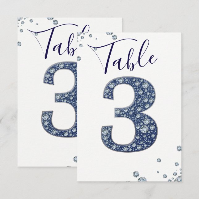 Diamants de denim Bling Étincelle Numéro de table  (Devant / Derrière)