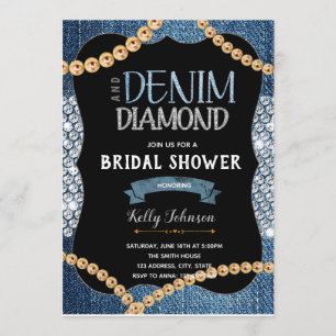 Diamants de Denim et perles d'or Invitation