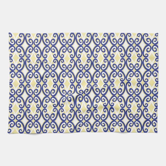 Diamants et torchons Serviette Marine Jaune Blanc (Horizontal)
