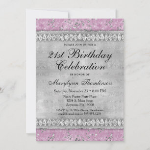 Diamants roses Anniversaire Invitation Velours Arg