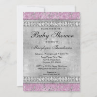 Diamants roses Baby shower Invitation fille Bling