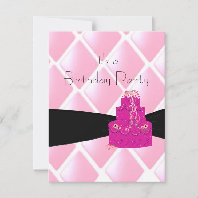 Diamants roses et gâteaux Invitation d'anniversair (Devant)