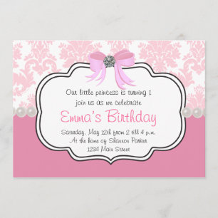 Diamants roses et perles Damas Invitation