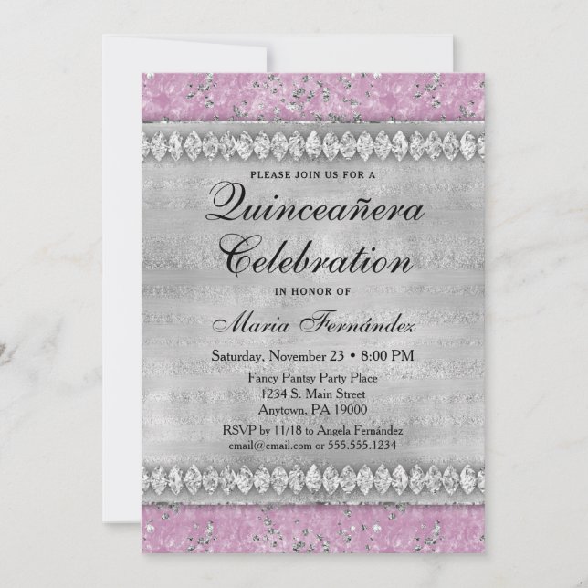 Diamants roses Quinceañera Invitation Velours Arge (Devant)