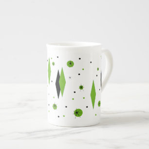 Diamants verts rétros et Starburts os Chine Mug