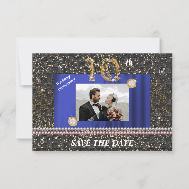 Diamond 10th Wedding Anniversary Black Woven Pearl Invitation (Front)