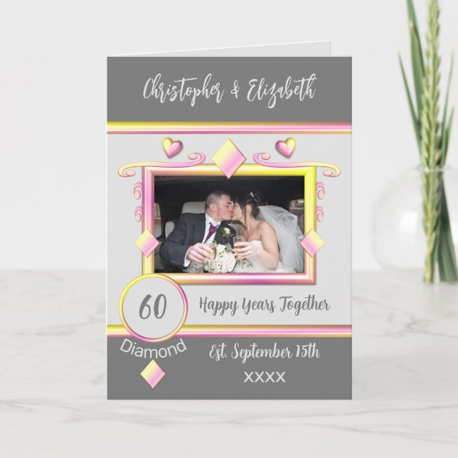 Diamond 60th anniversary add photo names yellow card (Front)