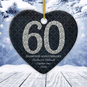 Diamond 60th Anniversary Custom Heart Ceramic Ornament
