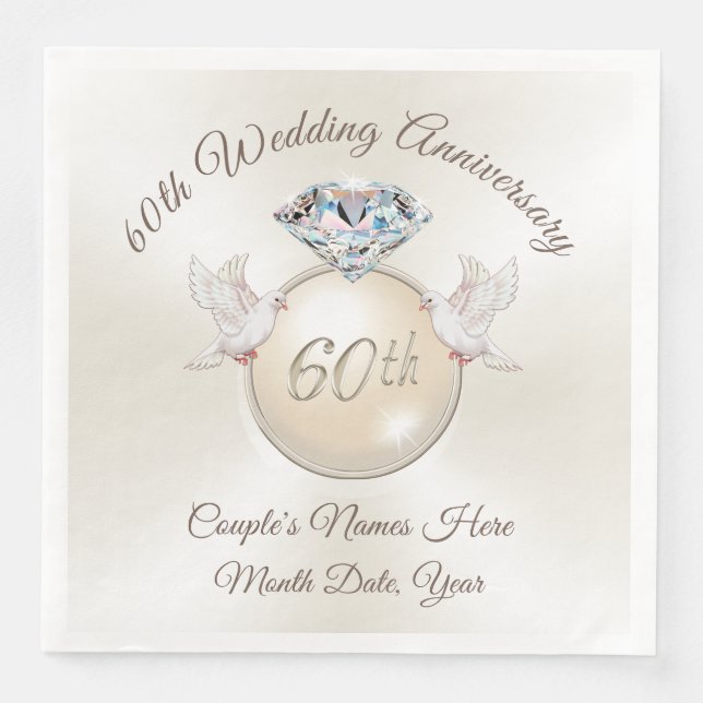 Diamond 60th Anniversary Napkins, Personalized Napkin (Front)