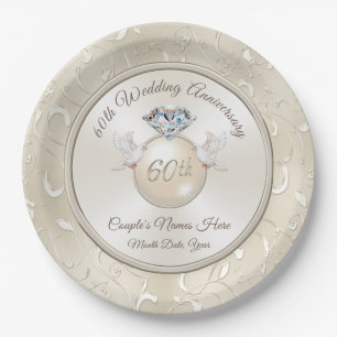 Diamond 60th Anniversary Paper Plates Personalized