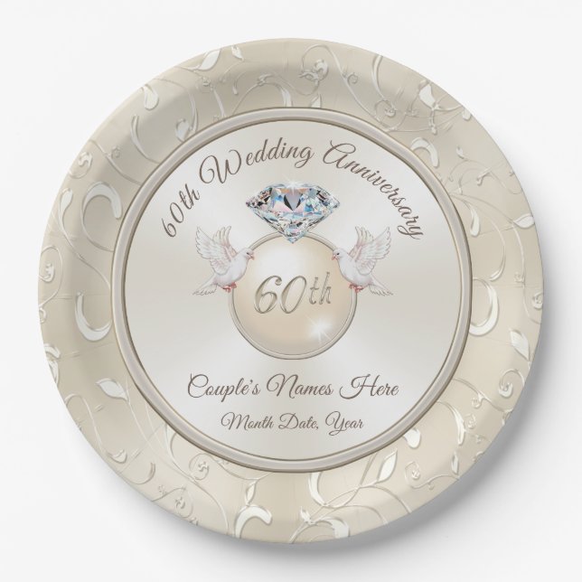 Diamond 60th Anniversary Paper Plates Personalized (Front)