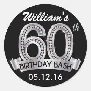 Diamond 60th Birthday Stickers   Black and Silver