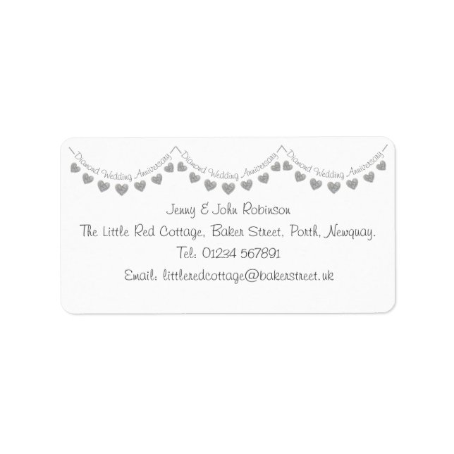 Diamond 60th wedding anniversary bunting address label (Front)