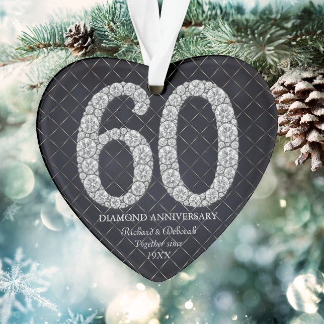 Diamond 60th Wedding Anniversary Christmas Heart Ornament (Diamond 60th Wedding Anniversary Christmas Heart Ornament
)