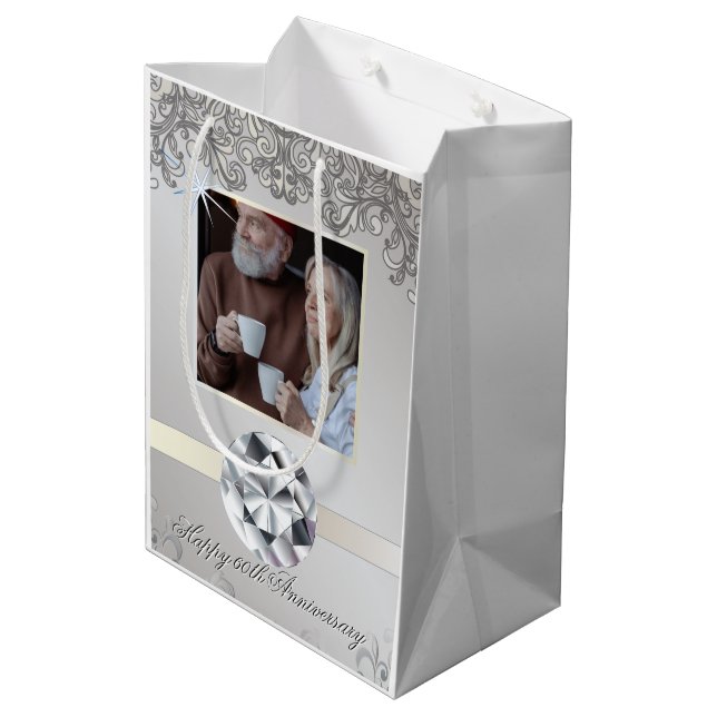 Diamond 60th Wedding Anniversary Couple Photo Love Medium Gift Bag (Back Angled)