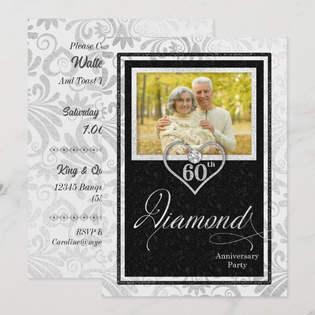Diamond 60th Wedding Anniversary Custom Photo Invitation (Front/Back)
