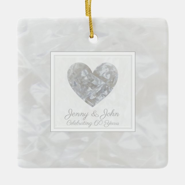 Diamond 60th wedding anniversary heart ceramic ornament (Front)