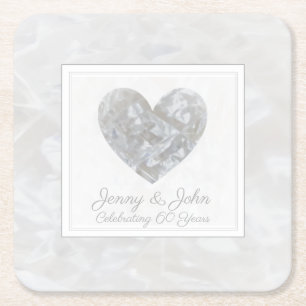 Diamond 60th wedding anniversary heart gift square paper coaster