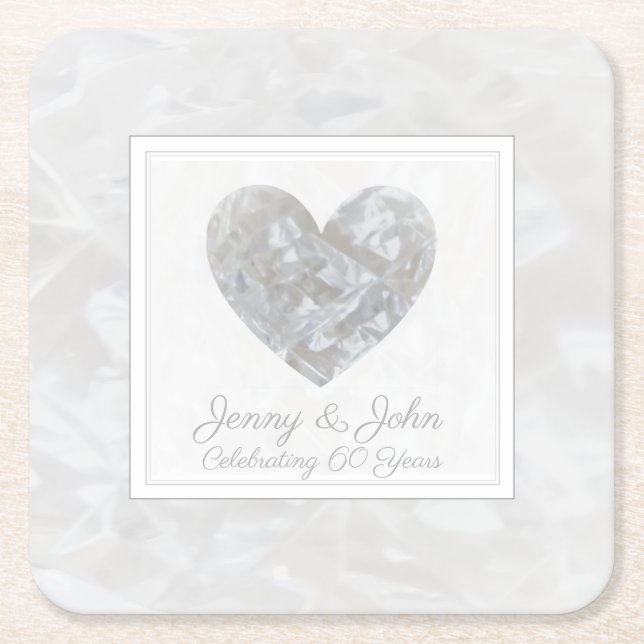 Diamond 60th wedding anniversary heart gift square paper coaster (Front)
