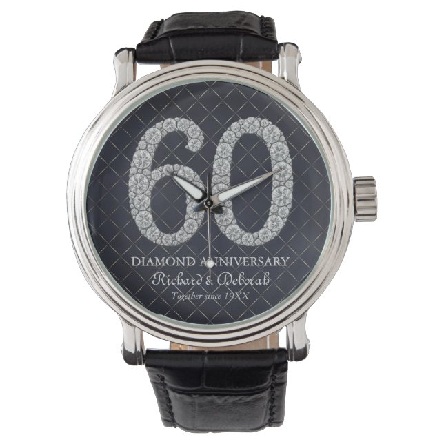 Diamond 60th Wedding Anniversary Husband Leather Watch (Front)