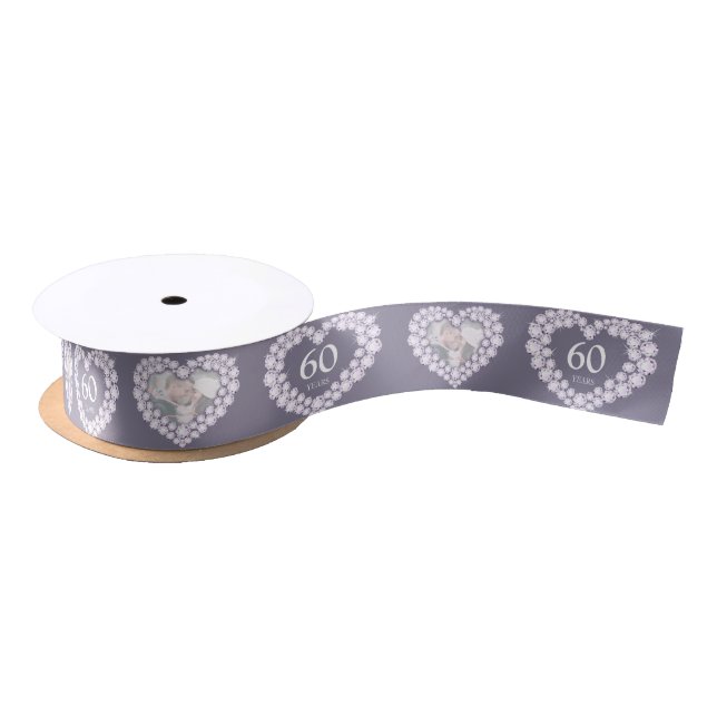 Diamond 60th wedding anniversary photo heart satin ribbon (Spool)