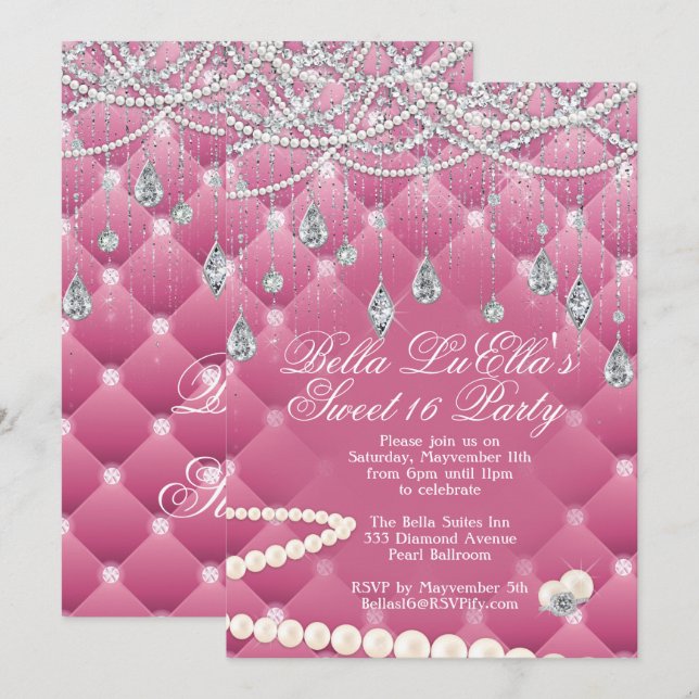 Diamond and Bling Party Invitations (Front/Back)