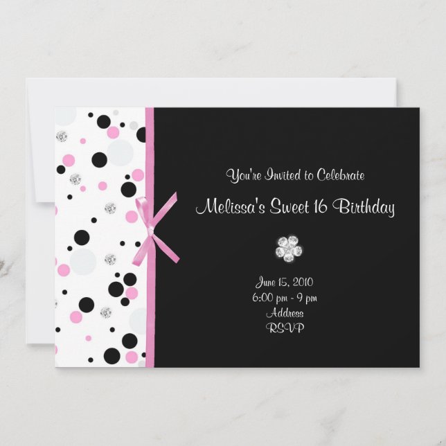 Diamond and Dots Sweet 16 Birthday Invitations (Front)