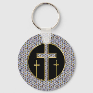 DIAMOND AND GOLD CROSSES KEYCHAIN