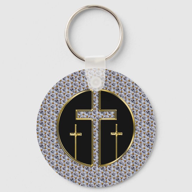 DIAMOND AND GOLD CROSSES KEYCHAIN (Front)