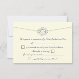 Diamond and Pearl Broach Ivory Wedding RSVP Card