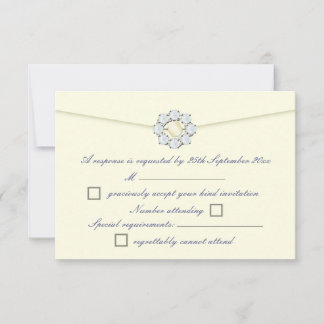 Diamond and Pearl Broach Ivory Wedding RSVP Card