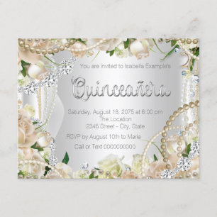 Diamond and Pearl Rose Quinceanera Invitation