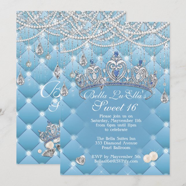 Diamond and Pearls Birthday Party Invitations (Front/Back)