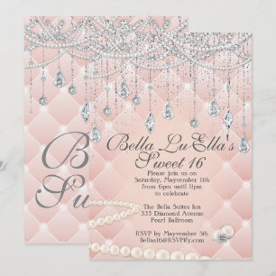 Diamond and Pearls Birthday Party Invitations