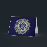 Diamond and Sapphire Blue Hanukkah Kaleidoscope Holiday Card<br><div class="desc">This card features an abstract kaleidoscope in mandala shape in perfect seasonal shades of sapphire and cobalt blue.  Inside message and signature line are templates to personalize or remove as you wish.  Available in note card size also!</div>