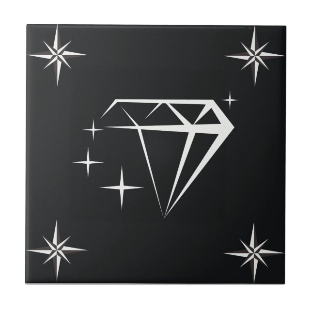 Diamond and Star Pattern Black Tile (Front)