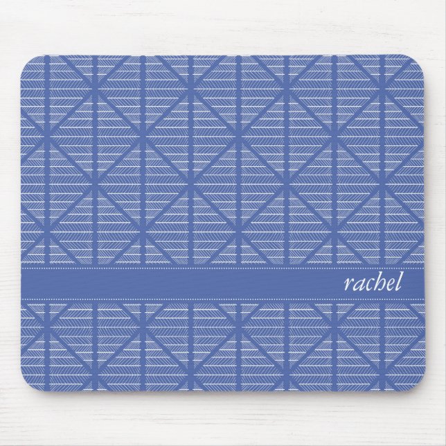 Diamond and Stripes Pattern Navy/Blue Custom Name Mouse Pad (Front)