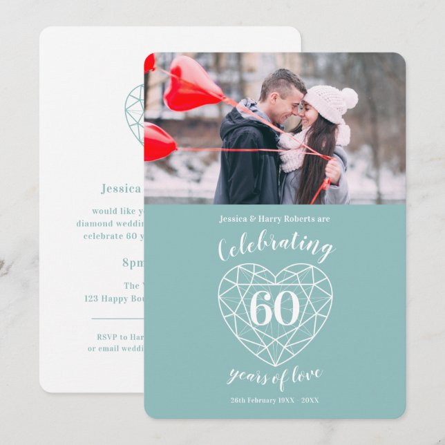 Diamond Anniversary 60 years photo invitations (Front/Back)