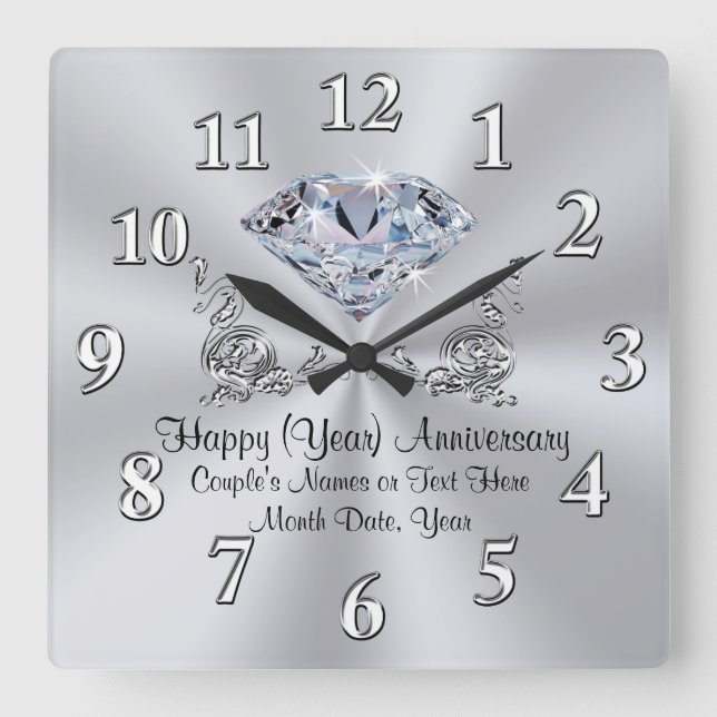 Diamond Anniversary Clocks with Your TEXT and YEAR (Front)