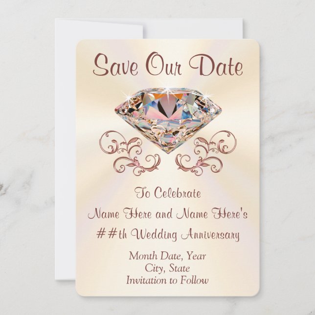 Diamond Anniversary Save the Date Cards, Your Text (Front)