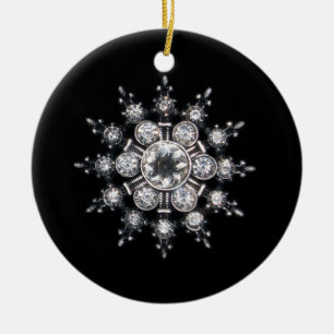 Diamond April Crystal Birthstone Snowflake Jewel Ceramic Ornament