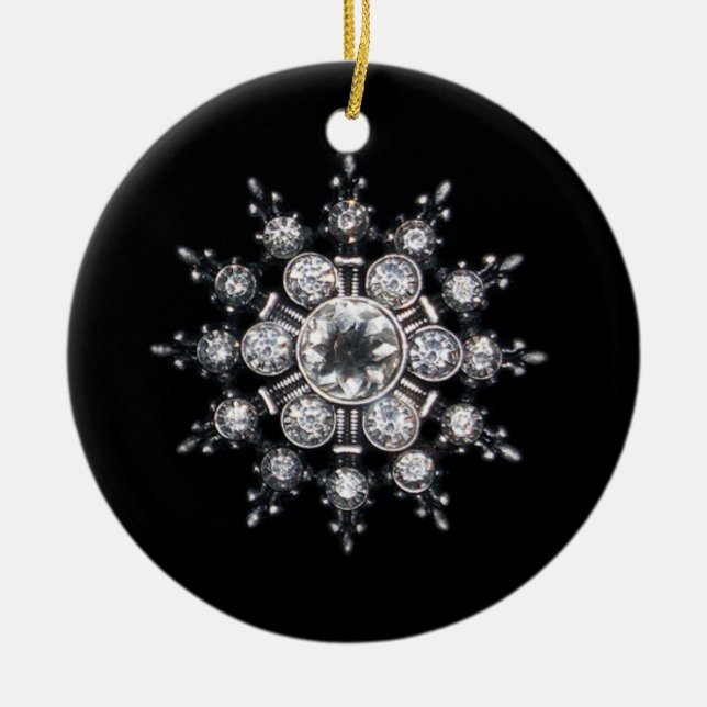 Diamond April Crystal Birthstone Snowflake Jewel R Ceramic Ornament (Front)