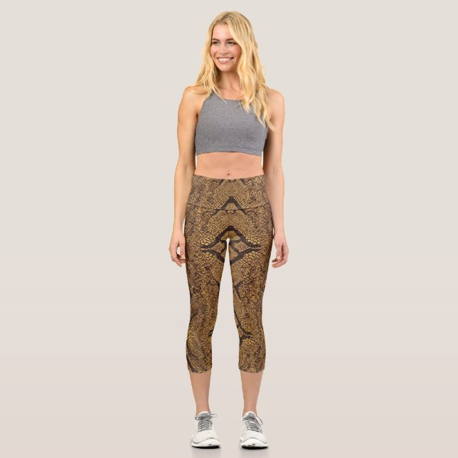 Diamond-backed Snake Pattern Capri Leggings (Front)