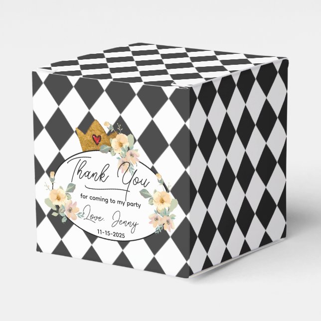 Diamond Black and White Gold Crown Favor Box (Front Side)