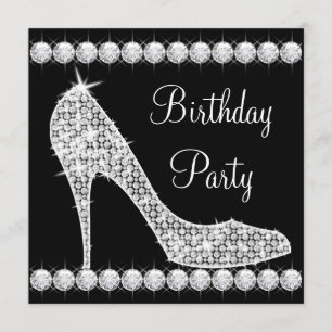 Diamond Black High Heel Shoe Birthday Party Invitation