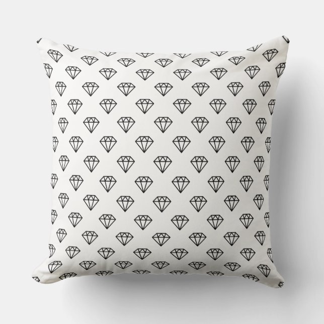 Diamond - Black on White Throw Pillow (Front)