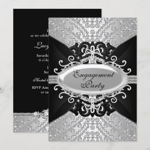 Diamond Black & Silver Engagement Party Invite