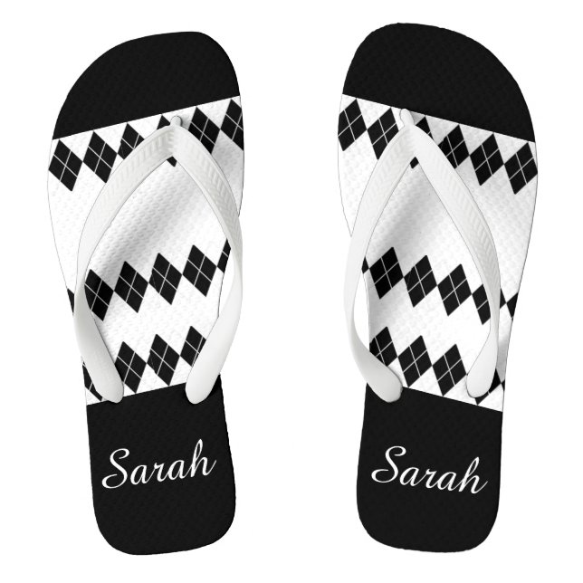 Diamond Black White Custom Flip Flops (Footbed)