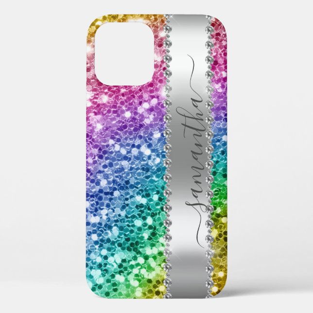 Diamond Bling Glitter Calligraphy Name Rainbow  Case-Mate iPhone Case (Back)