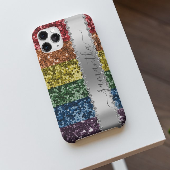 Diamond Bling Glitter Calligraphy Name Rainbow Case-Mate iPhone Case (Creator Uploaded)